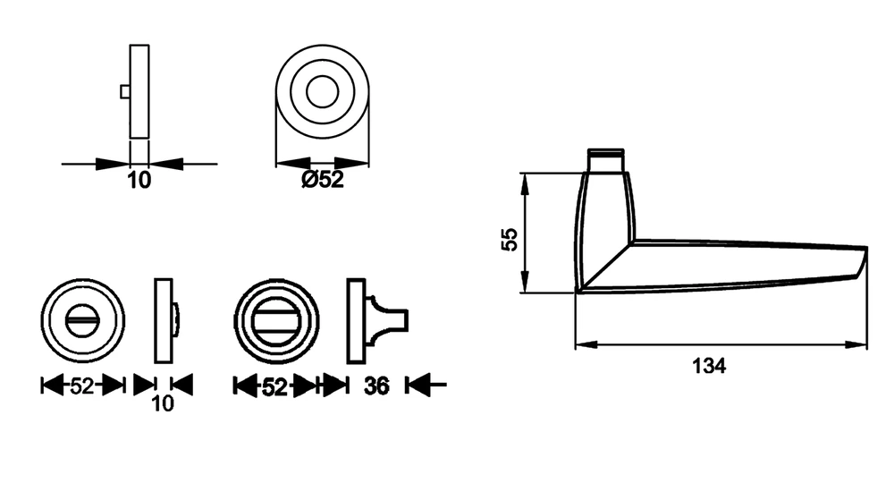 Technische Zeichnung [R230 BAD 56] Karcher Drückergarnitur "Denver" R230 (Bad/WC)