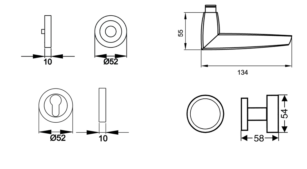 Technische Zeichnung [R230 WGR 56] Karcher Drückergarnitur "Denver" R230 (Wechselgarnitur rechts)