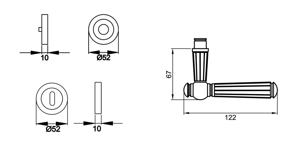 Technische Zeichnung [R260 BB0 50] Karcher Drückergarnitur "Schöntal" R260 (Chrom, Buntbart)