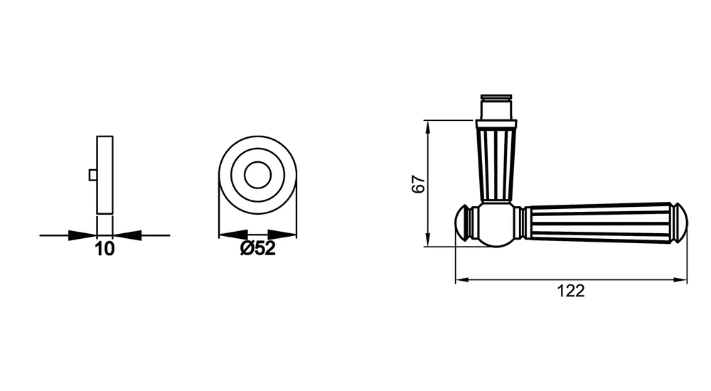 Technische Zeichnung [R260 0S 78] Karcher Drückergarnitur "Schöntal" R260 (Zirkonium poliert, Ohne Schlüsselrosette)