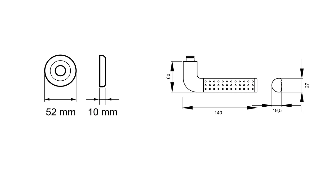 Technische Zeichnung [R40 0S 65] Karcher Drückergarnitur "Phoenix" R40 (Ohne Schlüsselrosette)