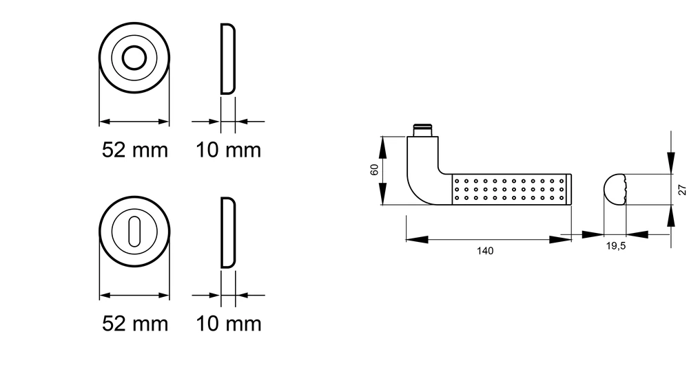 Technische Zeichnung [R40 BB0 65] Karcher Drückergarnitur "Phoenix" R40 (Buntbart)