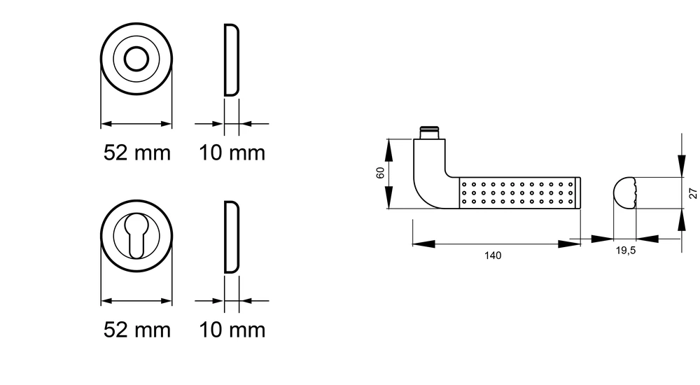 Technische Zeichnung [R40 PZ0 65] Karcher Drückergarnitur "Phoenix" R40 (Profilzylinder)