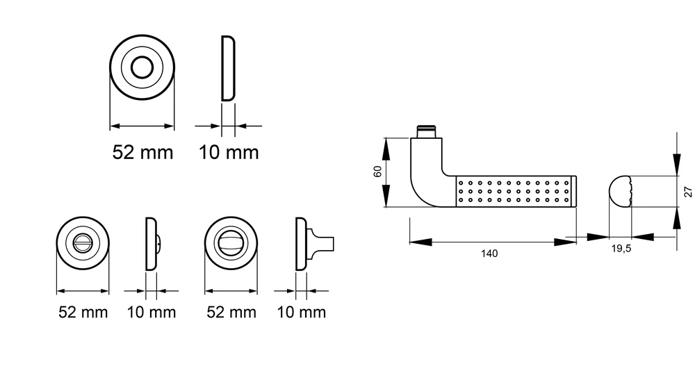 Technische Zeichnung [R40 BAD 65] Karcher Türgriff-Garnitur "Phoenix" R40 (Edelstahl) (Bad/WC)
