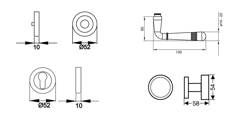 Technische Zeichnung [R270 WGL 50] Karcher Drückergarnitur "Montmartre" R270 (Chrom, Wechselgarnitur links)