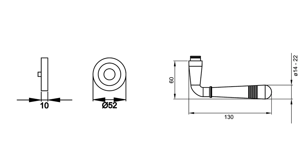 Technische Zeichnung [R270 0S 78] Karcher Drückergarnitur "Montmartre" R270 (Zirkonium poliert, Ohne Schlüsselrosette)