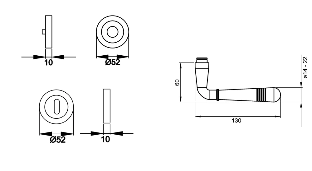 Technische Zeichnung [R270 BB0 78] Karcher Drückergarnitur "Montmartre" R270 (Zirkonium poliert, Buntbart)