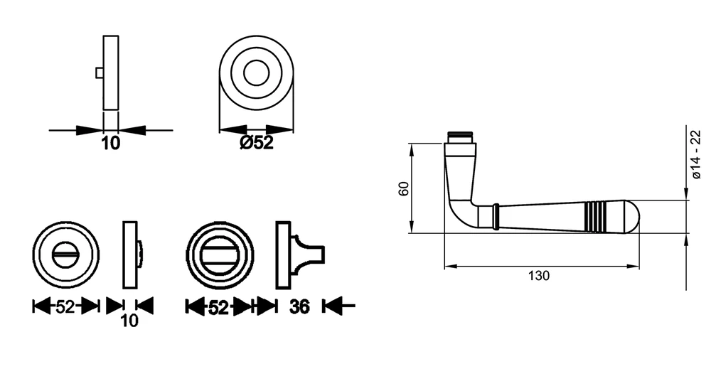Technische Zeichnung [R270 BAD 78] Karcher Drückergarnitur "Montmartre" R270 (Zirkonium poliert, Bad/WC)