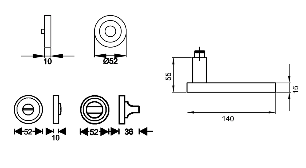 Technische Zeichnung [R53Y BAD 60] Karcher Drückergarnitur "Torino" R53Y (Nickelmatt, Bad/WC)