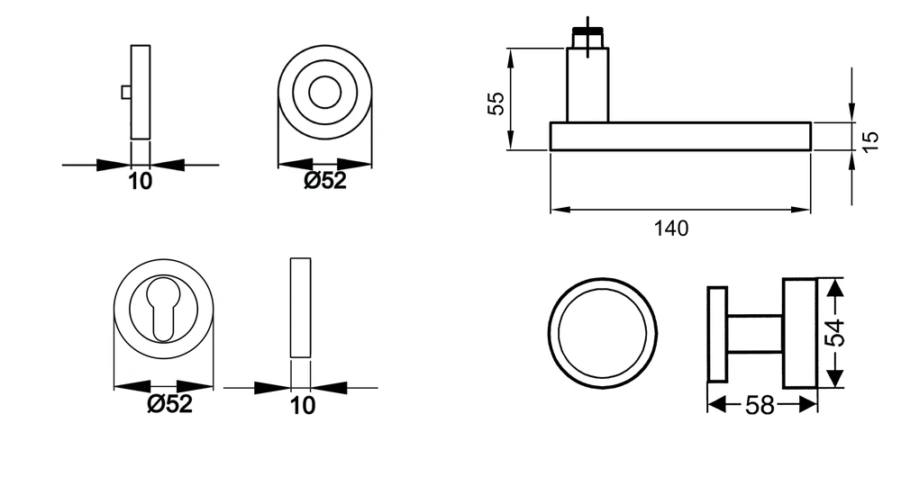 Technische Zeichnung [R53Y WGL 83] Karcher Drückergarnitur "Torino" R53Y (Kosmos Schwarz, Wechselgarnitur links)