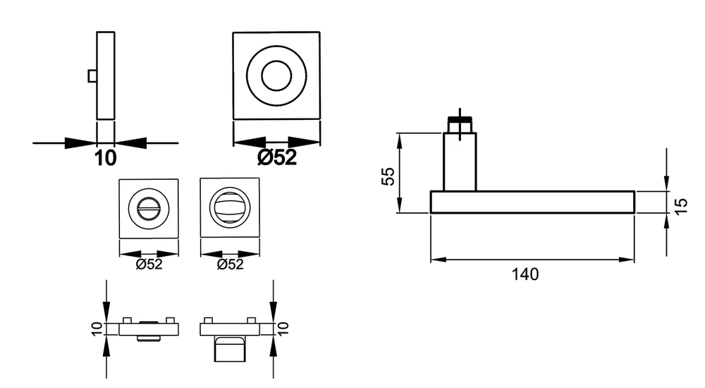 Technische Zeichnung [R53QY BAD 60] Karcher Drückergarnitur "Torino" R53QY (Nickelmatt, Bad/WC)
