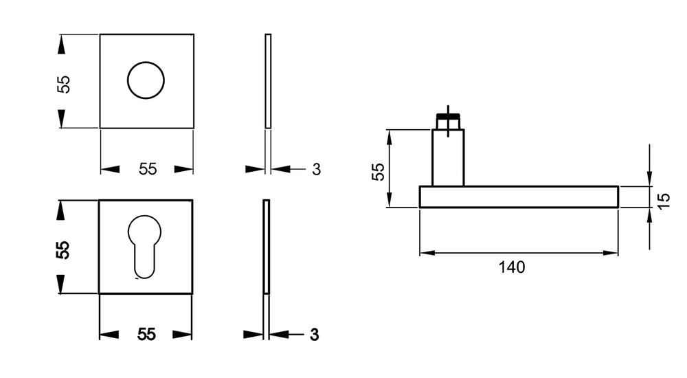 Technische Zeichnung [EPL53QY PZ0 50] Karcher Drückergarnitur "Torino" EPL53QY (Chrom, Profilzylinder)
