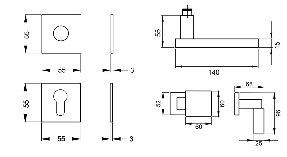 Technische Zeichnung [EPL53QY WGR 50] Karcher Drückergarnitur "Torino" EPL53QY (Chrom, Wechselgarnitur rechts)