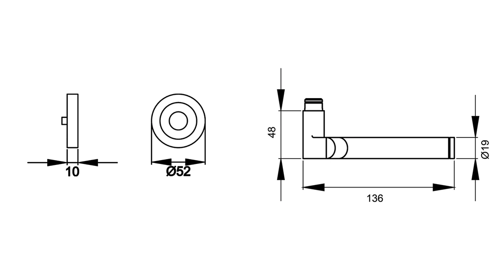 Technische Zeichnung [R38 0S 65] Karcher Drückergarnitur "Starlight" R38 (Ohne Schlüsselrosette, Chrom / Edelstahl matt)