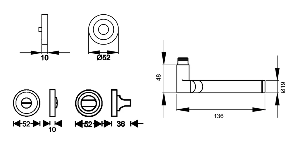 Technische Zeichnung [R38 BAD 60] Karcher Drückergarnitur "Starlight" R38 (Bad/WC, Nickelmatt)