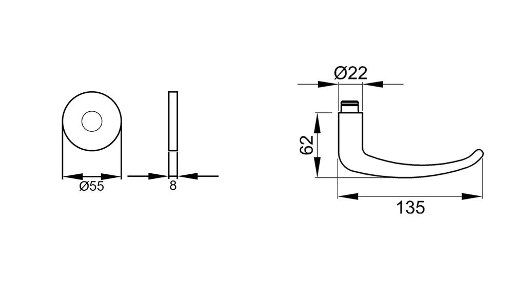 Technische Zeichnung [EPRO22 0S 71] Karcher Drückergarnitur "Elba" EPRO22 (Ohne Schlüsselrosette)