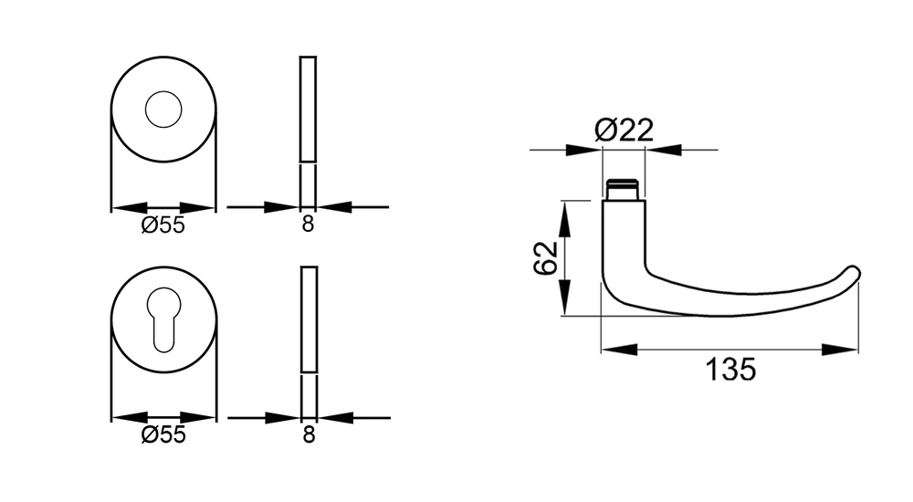 Technische Zeichnung [EPRO22 PZ0 71] Karcher Drückergarnitur "Elba" EPRO22 (Profilzylinder)