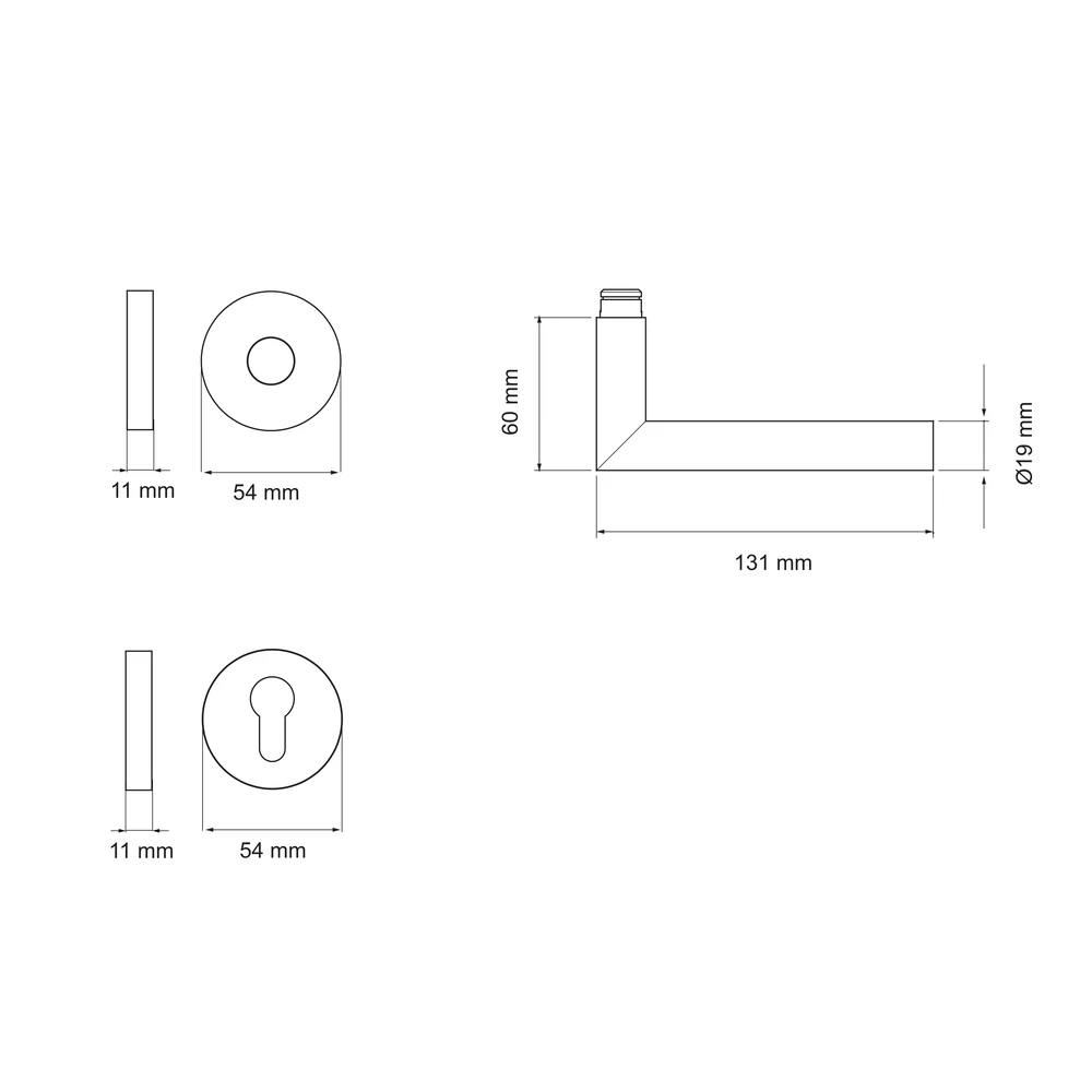 Technische Zeichnung [E300B PZ0 71] Karcher Drückergarnitur "Slim Style" E300 (Edelstahl matt, Profilzylinder)