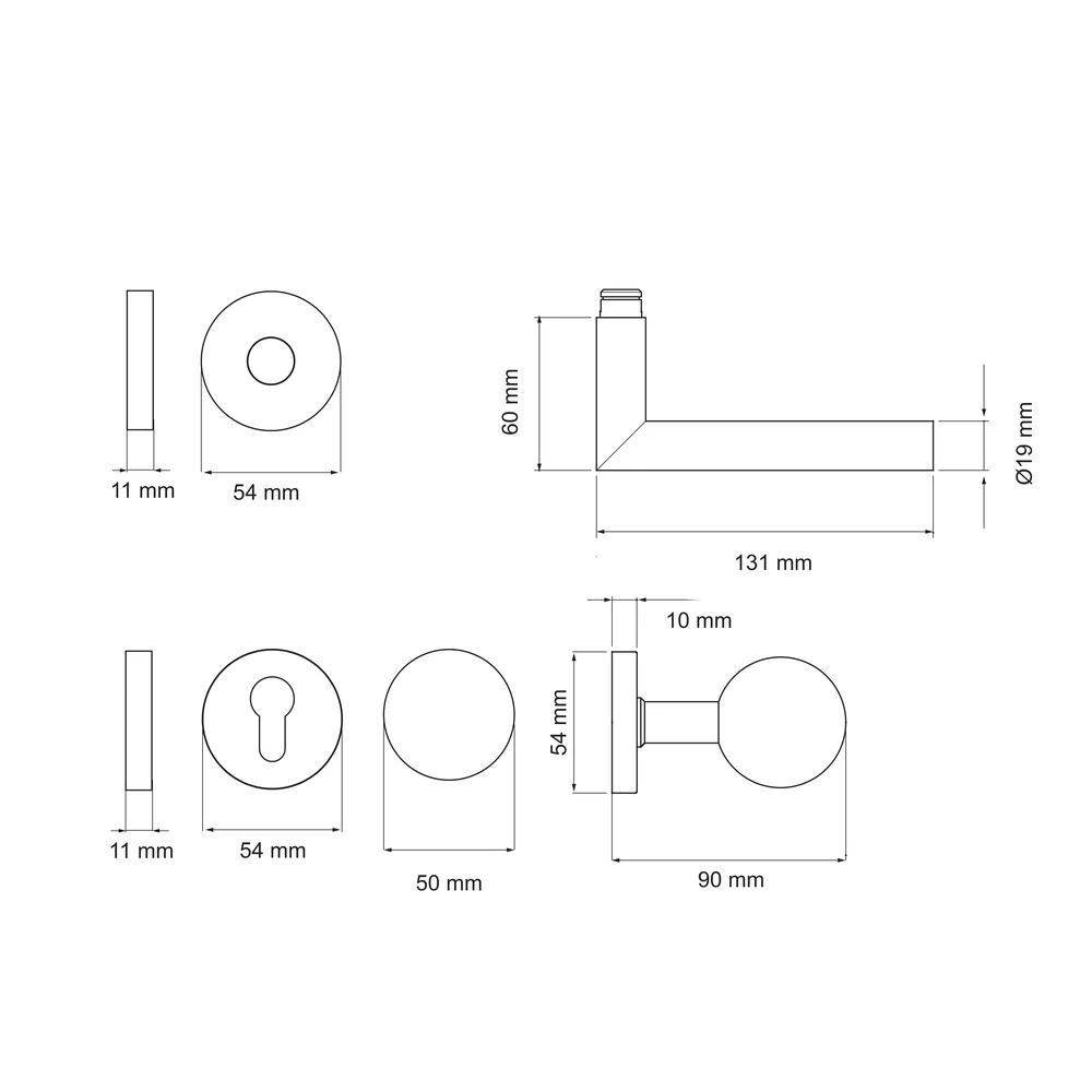 Technische Zeichnung [E300B WGR 71] Karcher Drückergarnitur "Slim Style" E300 (Edelstahl matt, Wechselgarnitur rechts)