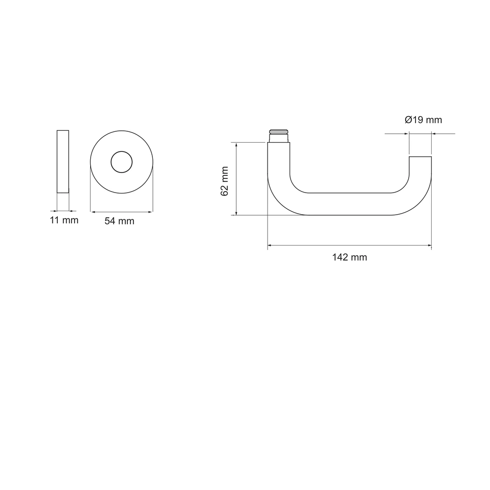 Technische Zeichnung [E200B 0S 71] Karcher Drückergarnitur "Slim Style" E200 - Oberfläche: Edelstahl matt, Verriegelung: Ohne Schlüsselrosette (Ohne Schlüsselrosette)