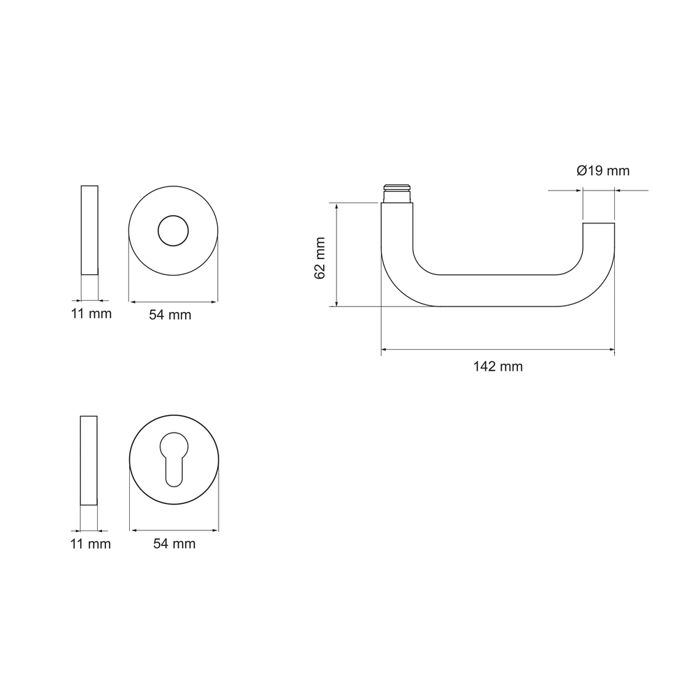 Technische Zeichnung [E200B PZ0 71] Karcher Drückergarnitur "Slim Style" E200 (Profilzylinder)