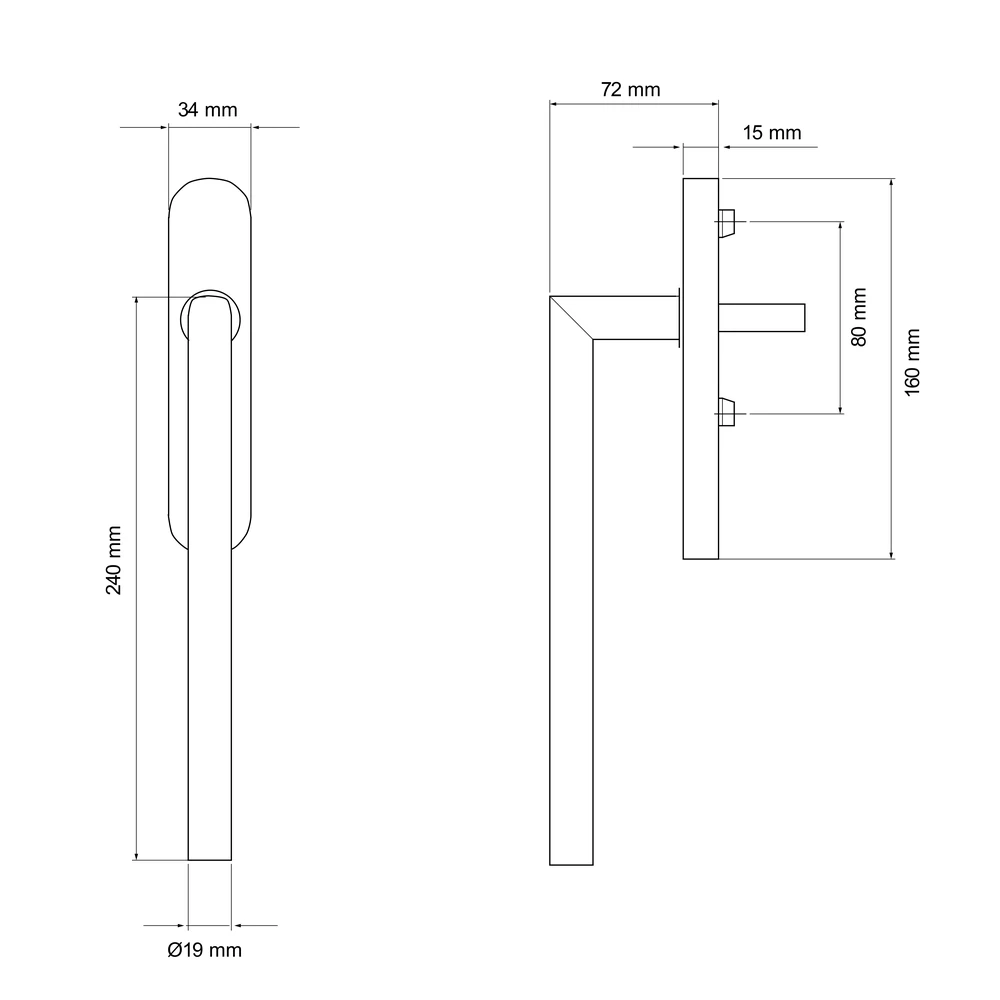 Technische Zeichnung [EHS28 UN 89] Karcher Hebeschiebetürgriff "Rhodos" (Titan Grau, Einzelmuschel ungelocht)