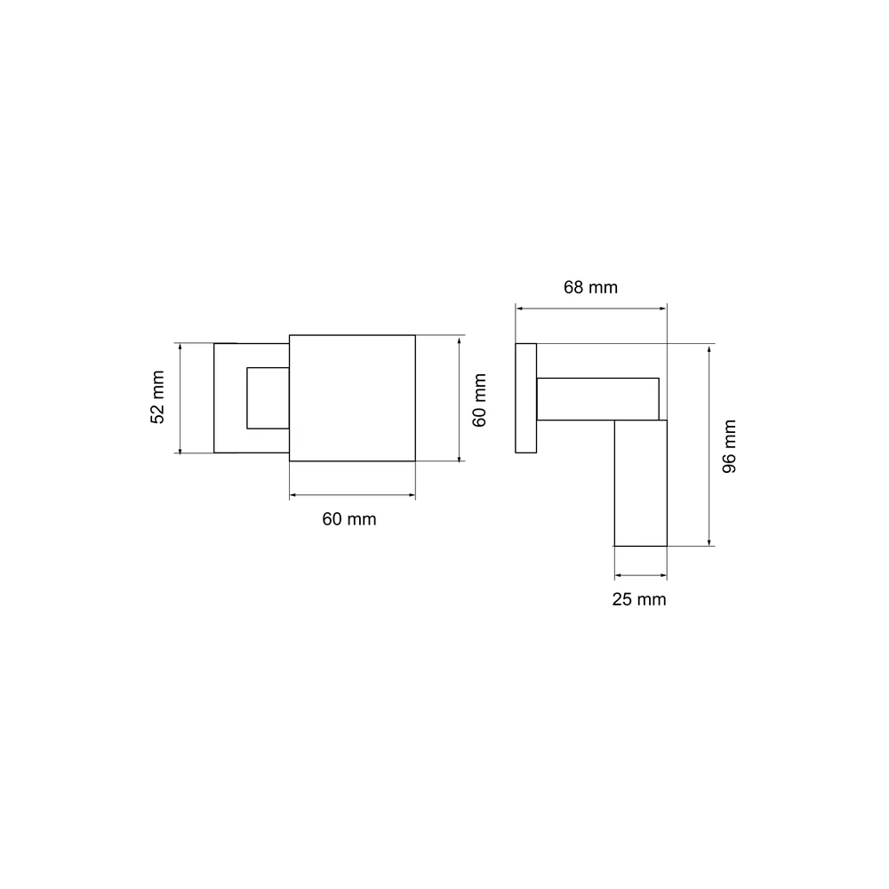 Technische Zeichnung [EK550 GRLFQ 89] Karcher Türknopf "Kubus" EK550 (Titan Grau, Gekröpft, einseitig fest)