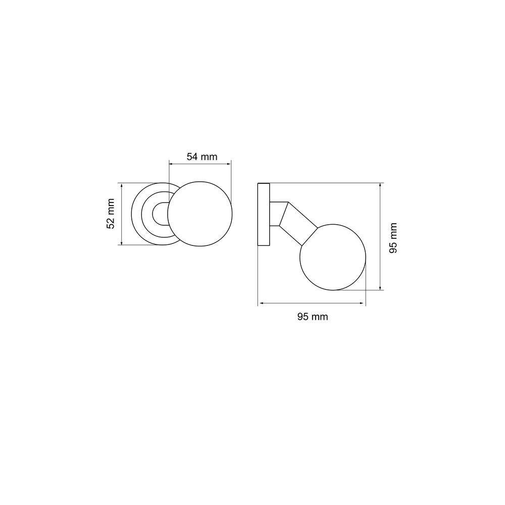 Technische Zeichnung [EK300G RLF 71] Karcher Türknopf "Kugel" EK300 (Edelstahl matt, Gekröpft, einseitig fest)