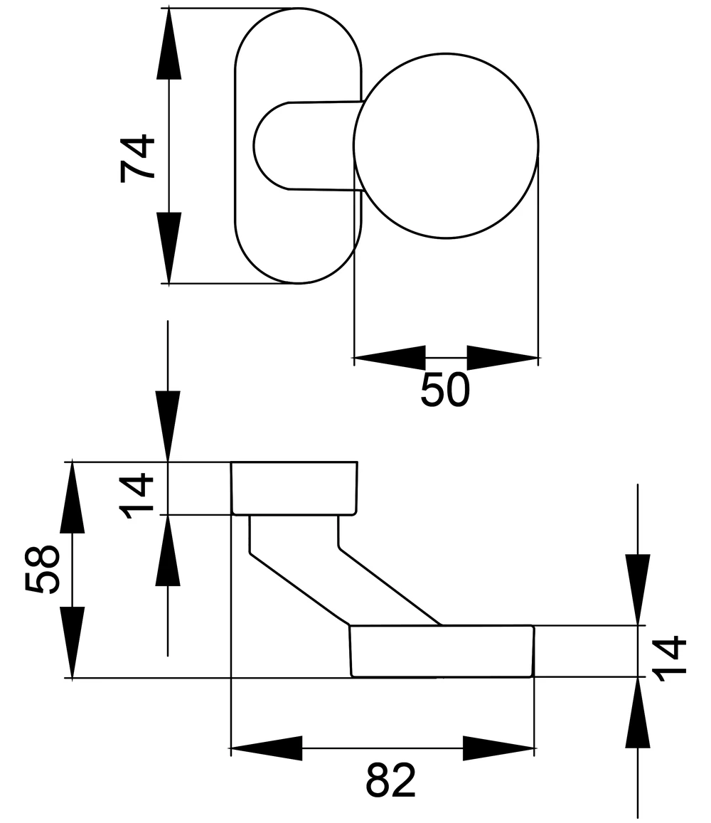 Technische Zeichnung [EK520RMGF RS 71] Karcher Türknopf "Scheibe" auf Rahmenrosette EK520 (Edelstahl matt, Gekröpft, fest (Gewinderolle))
