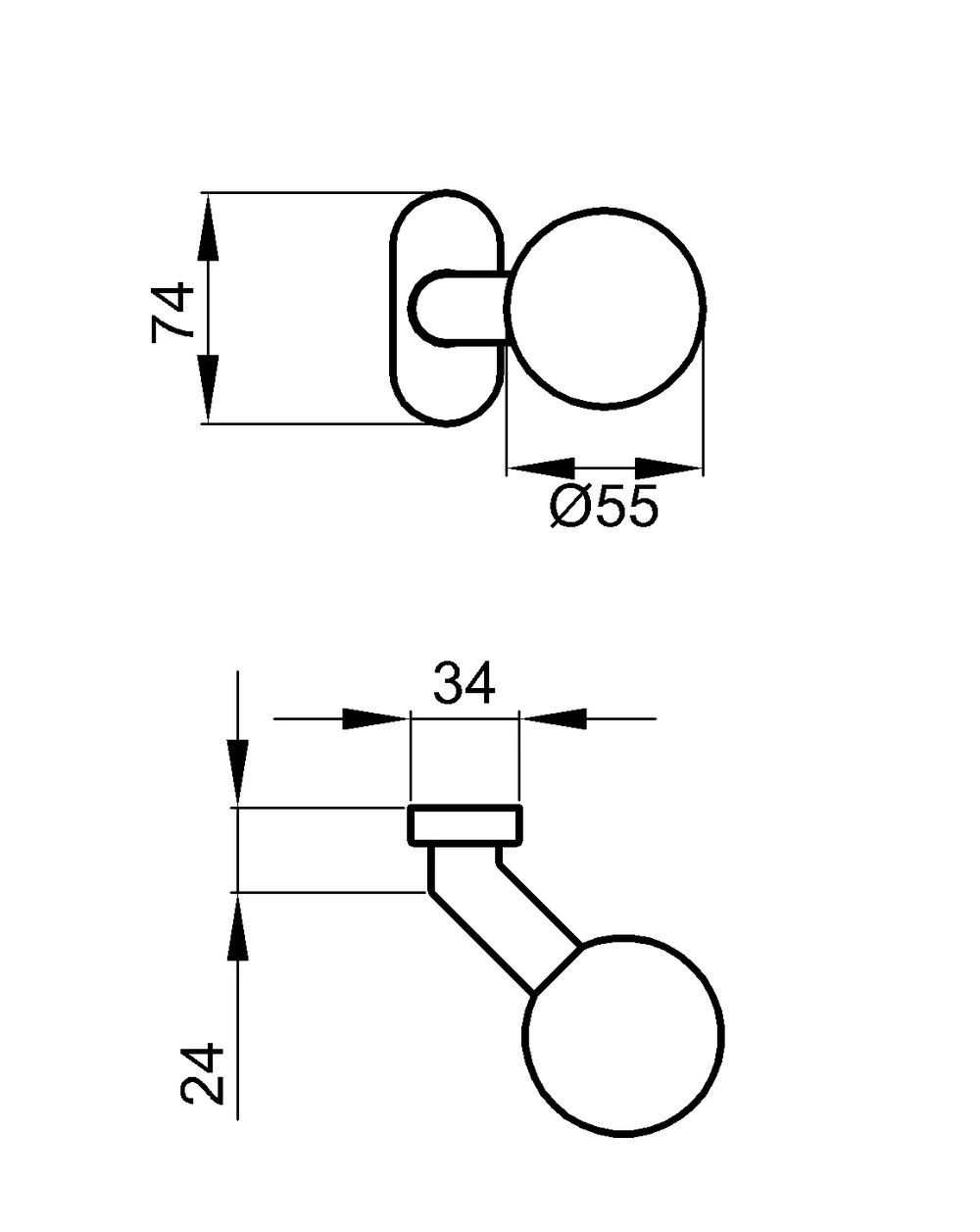 Technische Zeichnung [EK300RMGFD 71] Karcher Türknopf "Kugel" auf Rahmenrosette EK300 (Edelstahl matt, Gekröpft, drehbar)