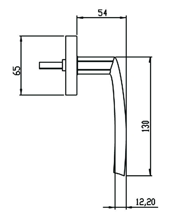 Technische Zeichnung [EF144 71] Karcher Fenstergriff "Island" - Oberfläche: Edelstahl matt, Fensterfunktion: Drehkipp (Drehkipp)