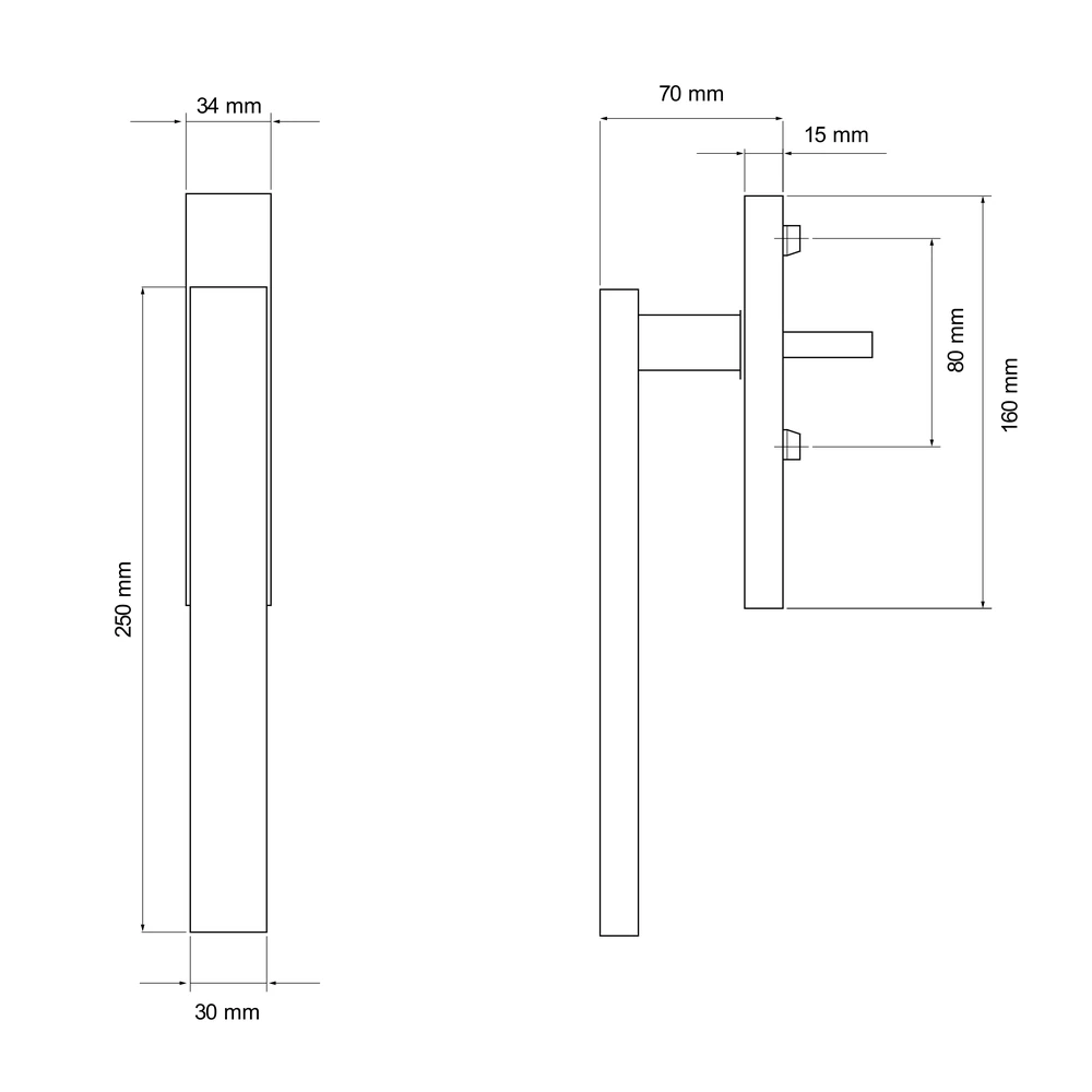 Technische Zeichnung [EHS52Q PZ 71] Karcher Hebeschiebetürgriff "Milano" (Edelstahl matt, Einzelmuschel Profilzylinder)