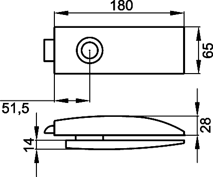 Technische Zeichnung [EGS 100A 0S 71] Karcher Glastürschloss "Air" EGS100A - Oberfläche: Edelstahl matt, Verriegelung: Ohne Schlüsselrosette (Ohne Schlüsselrosette)