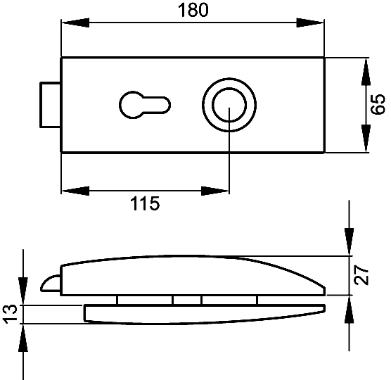 Technische Zeichnung [EGS 100A PZ 71] Karcher Glastürschloss "Air" EGS100A (Profilzylinder)