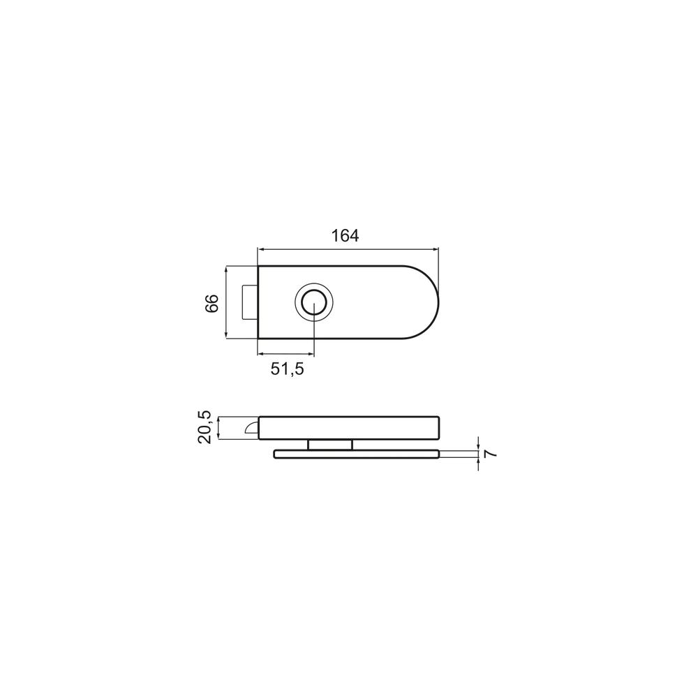 Technische Zeichnung [EGS 120 0S 71] Karcher Glastürschloss "Metro" EGS120 - Oberfläche: Edelstahl matt, Verriegelung: Ohne Schlüsselrosette (Ohne Schlüsselrosette)