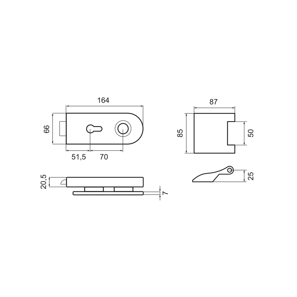 Technische Zeichnung [EGS 370 PZ 71] Karcher Glastürschloss "Metro" EGS370 (Profilzylinder)