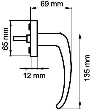 Technische Zeichnung [EF224 71] Karcher Fenstergriff "Elba" - Oberfläche: Edelstahl matt, Fensterfunktion: Drehkipp (Drehkipp)