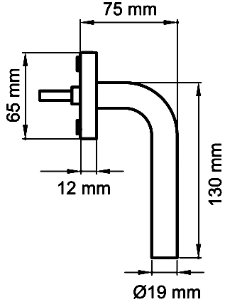 Technische Zeichnung [EF254 71] Karcher Fenstergriff "Malta" - Oberfläche: Edelstahl matt, Fensterfunktion: Drehkipp (Drehkipp)
