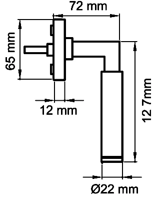 Technische Zeichnung [EF314 71] Karcher Fenstergriff "Tasmania" - Oberfläche: Edelstahl matt, Fensterfunktion: Drehkipp (Edelstahl matt, Drehkipp)