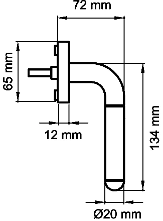 Technische Zeichnung [EF354 71] Karcher Fenstergriff "Lignano Steel" - Oberfläche: Edelstahl matt, Fensterfunktion: Drehkipp (Edelstahl matt, Drehkipp)