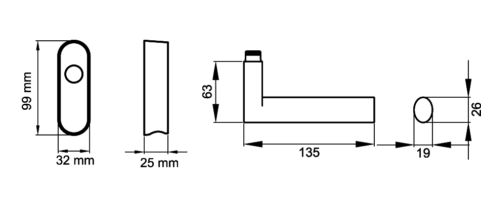 Technische Zeichnung [EF454 EAR 71] Karcher Fenstergriff "Madeira" (Edelstahl matt, verschließbar)