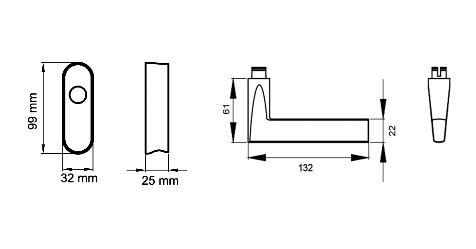 Technische Zeichnung [EF544 71] Karcher Fenstergriff "Montana" - Oberfläche: Edelstahl matt, Fensterfunktion: Drehkipp (Edelstahl matt, Drehkipp)