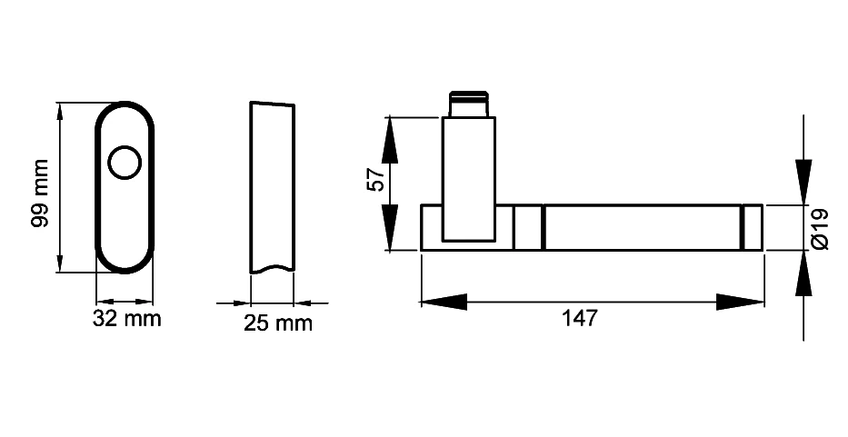 Technische Zeichnung [EF654 EAR 73] Karcher Fenstergriff "New York" (verschließbar)