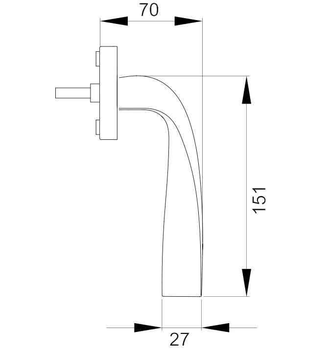 Technische Zeichnung [EF884 71] Karcher Fenstergriff "Nevada" - Oberfläche: Edelstahl matt, Fensterfunktion: Drehkipp