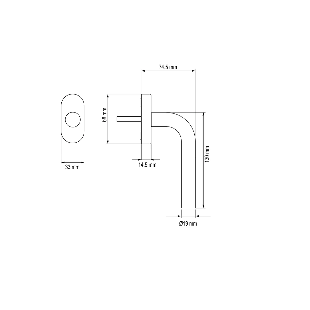 Technische Zeichnung [EF1004 71] Karcher Fenstergriff "Slim style EF1004" - Oberfläche: Edelstahl matt, Fensterfunktion: Drehkipp
