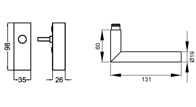 Technische Zeichnung [EF284 EARQ 71] Karcher Fenstergriff "Rhodos" (eckig) (Edelstahl matt, verschließbar)