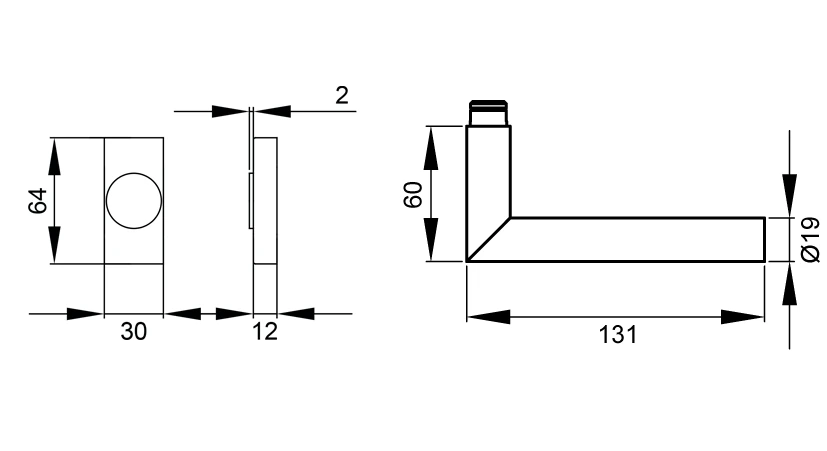 Technische Zeichnung [EF284Q 83] Karcher Fenstergriff "Rhodos" (eckig) (Kosmos Schwarz, Drehkipp)