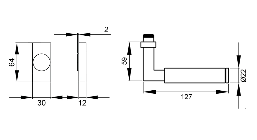 Technische Zeichnung [EF314Q 71] Karcher Fenstergriff "Tasmania" (eckig) - Oberfläche: Edelstahl matt, Fensterfunktion: Drehkipp (Drehkipp)