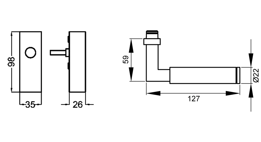 Technische Zeichnung [EF314 EARQ 71] Karcher Fenstergriff "Tasmania" (eckig) (verschließbar)