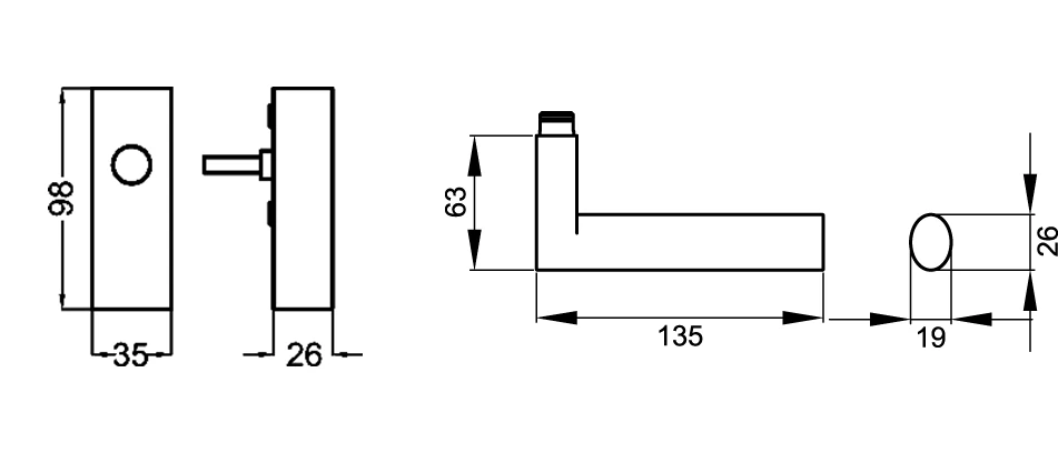 Technische Zeichnung [EF454 EARQ 71] Karcher Fenstergriff "Madeira" (eckig) (Edelstahl matt, verschließbar)
